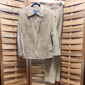 Bernardo Tan Suede Women M Jacket 6 Pants Leather Suit Polyester Lining Coat